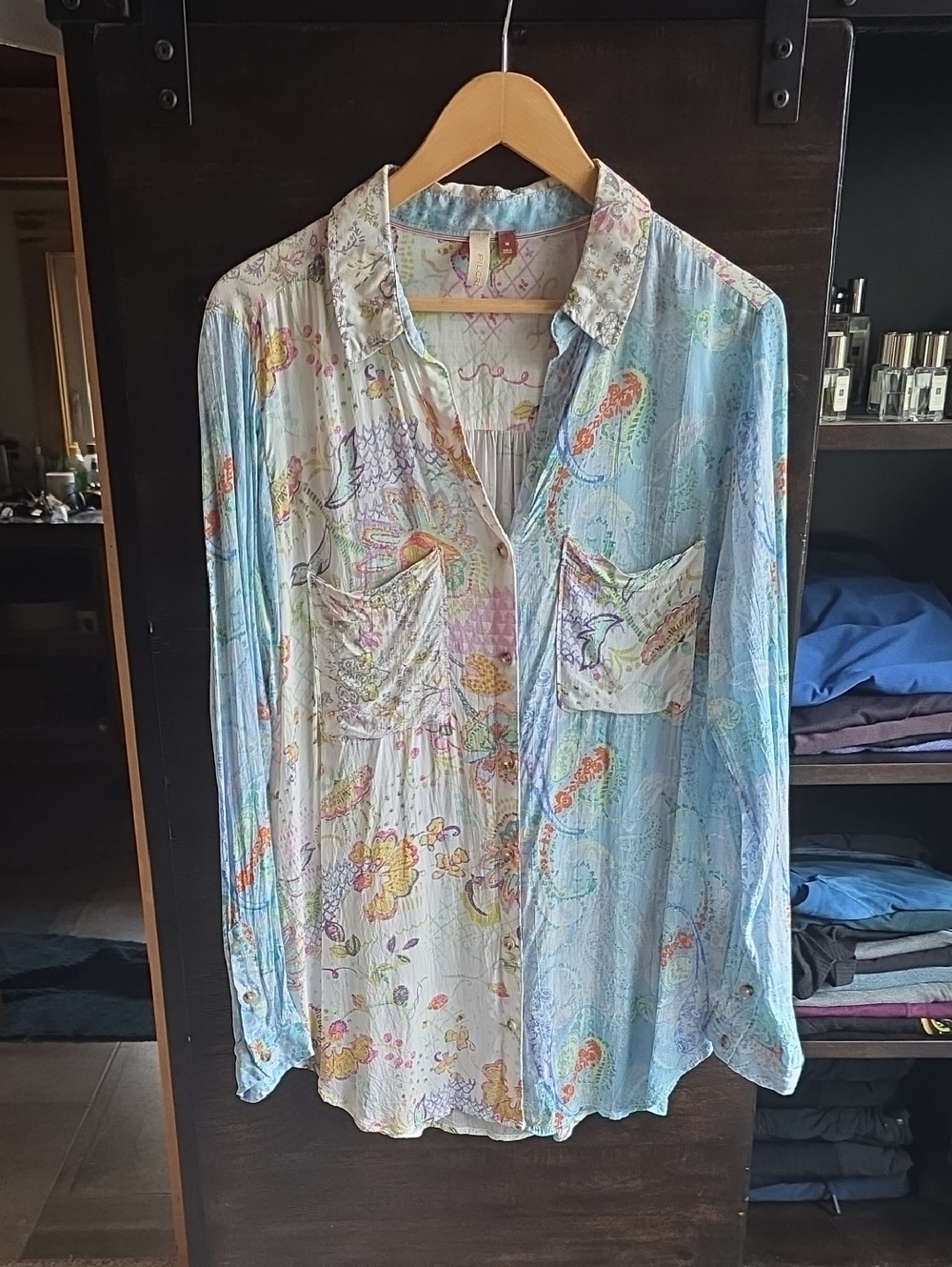Pilcro Light Blue & Cream Floral Button-Front Women's Blouse